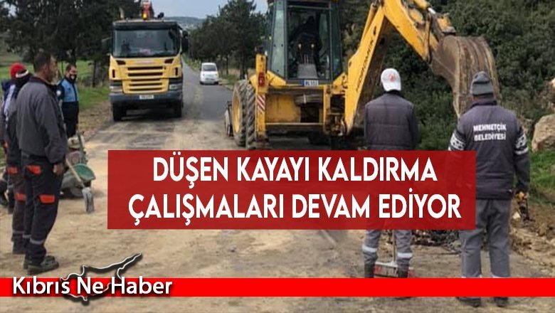 Düşen kayayı kaldırma çalışmaları devam ediyor