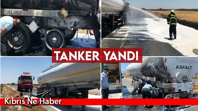 Mağusa - Lefkoşa ana yolunda tanker yandı