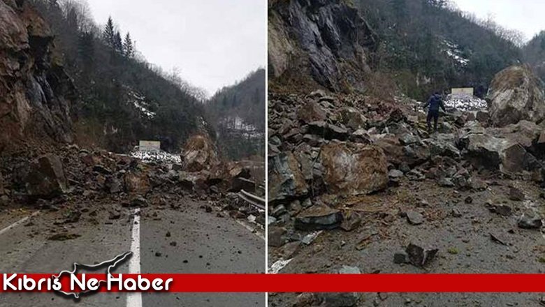 Rize'de heyelan: Düşen kayalar yolu kapattı