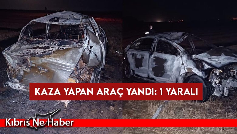 Toprak sete çarpıp takla atan araç tamamen yandı!