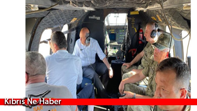 Cumhurbaşkanı Tatar, komutanlar ile yangını havadan inceledi