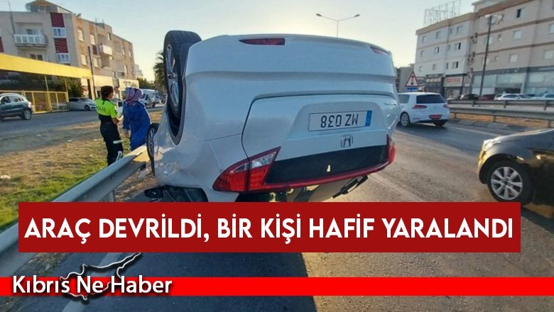 Hamitköy çemberindeki kazada başka bir aracın çarptığı araç devrildi