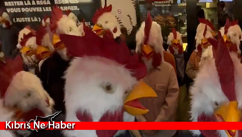 Paris’te aktivistler tavuk maskeleriyle fast food restoranını bastı