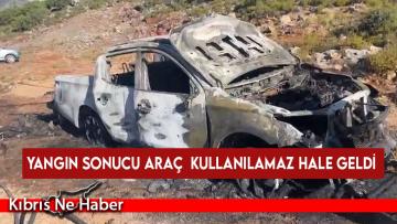 St. Hilarion’da, seyir halindeki araç yandı