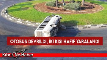 Otobüs devrildi, iki kişi hafif yaralandı