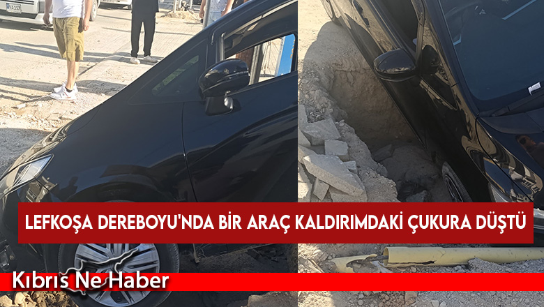 Lefkoşa Dereboyu’nda bir araç kaldırımdaki çukura düştü