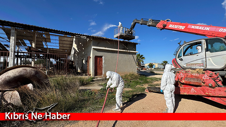 Mehmetçik’te eski üzüm paketleme binasının çatısındaki asbest kaplı malzemeler kaldırıldı