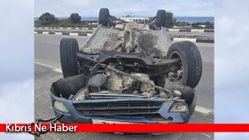 Girne-Alsancak çevre yolunda bir araç takla attı: Yaralanan olmadı